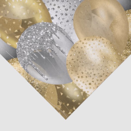 Glitter Balloons Gold en Silver Birthday Tissuepapier (Detail)