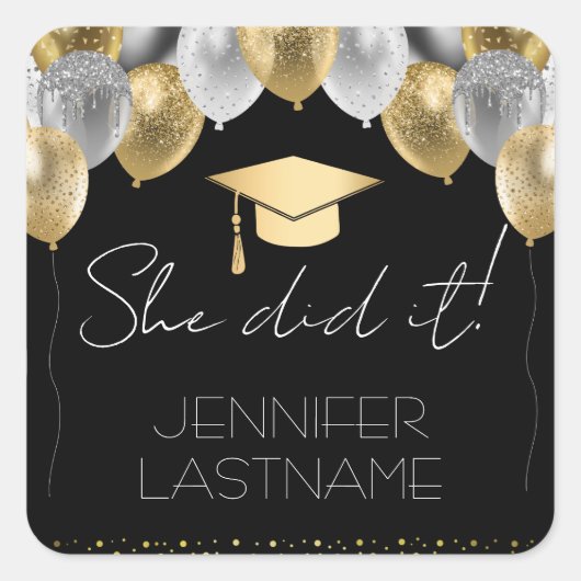 Glitter Balloons Graduation Party Square Vierkante Sticker (Voorkant)