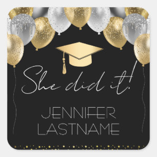Glitter Balloons Graduation Party Square Vierkante Sticker