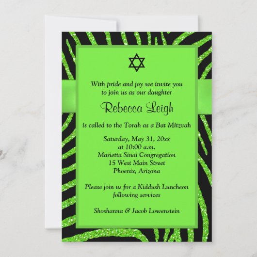 Glitter Bat Mitzvah Invite 2 Kaart (Achterkant)