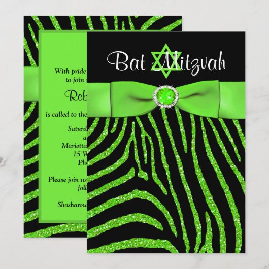 Glitter Bat Mitzvah Invite 2 Kaart (Voorkant / Achterkant)