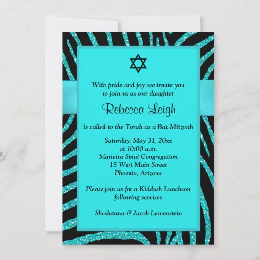Glitter Bat Mitzvah Invite 3 Kaart (Achterkant)