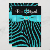 Glitter Bat Mitzvah Invite 3 Kaart (Voorkant / Achterkant)