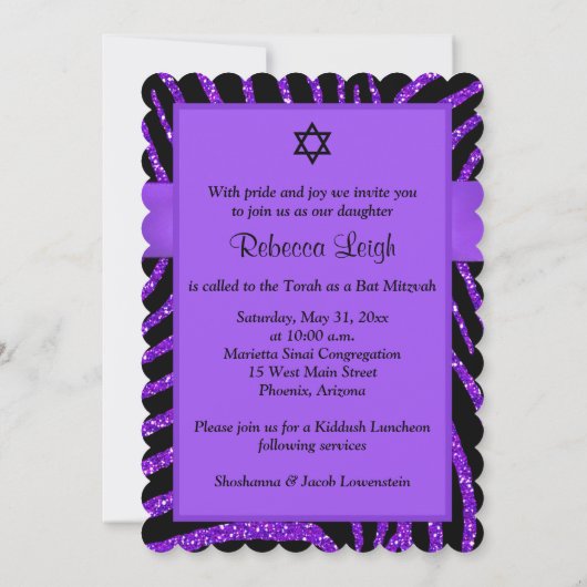 Glitter Bat Mitzvah Invite 4 Kaart (Achterkant)