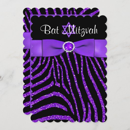 Glitter Bat Mitzvah Invite 4 Kaart (Voorkant / Achterkant)