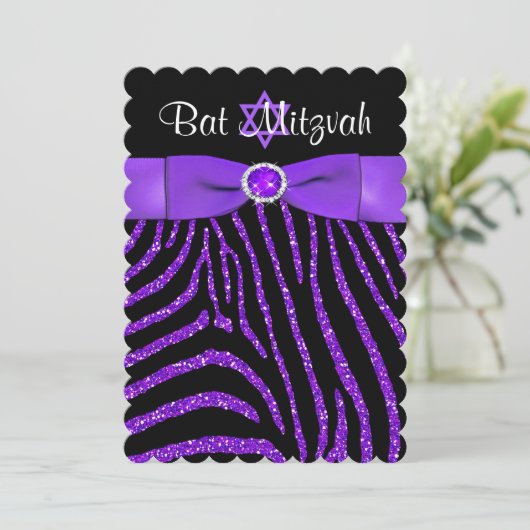 Glitter Bat Mitzvah Invite 4 Kaart (Staand voorkant)