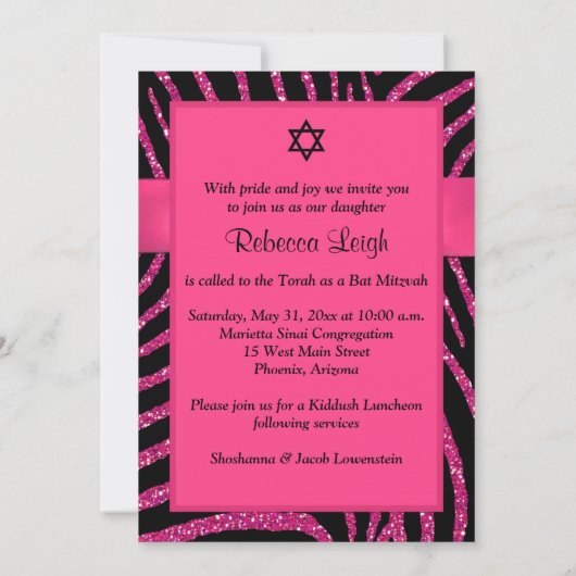 Glitter Bat Mitzvah Invite Kaart (Achterkant)