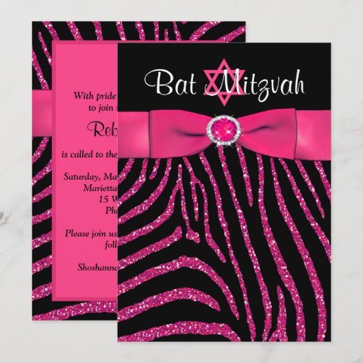 Glitter Bat Mitzvah Invite Kaart (Voorkant / Achterkant)