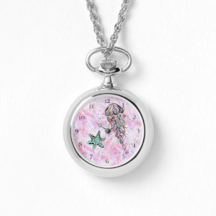 *~* Glitter Beach Art Star Fish Jelly Fish Zee Horloge