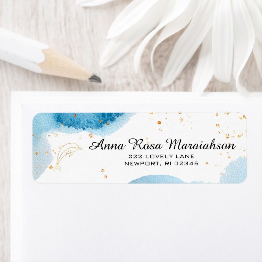 *~*Glitter Beach Nautical Ocean Gold DOLPHIN Etiket (Insitu)