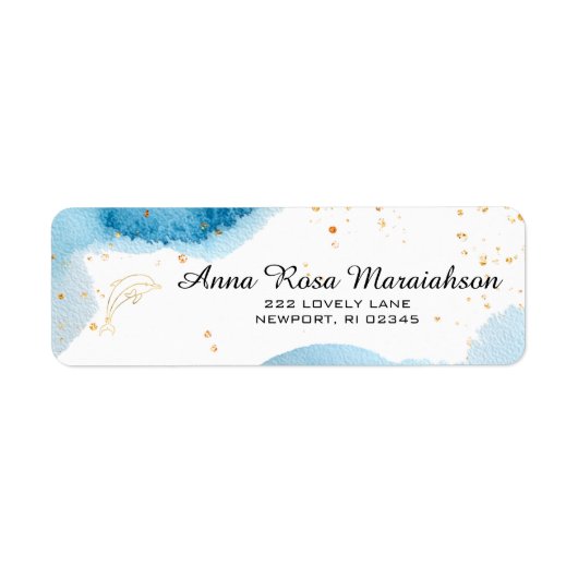 *~*Glitter Beach Nautical Ocean Gold DOLPHIN Etiket (Voorkant)