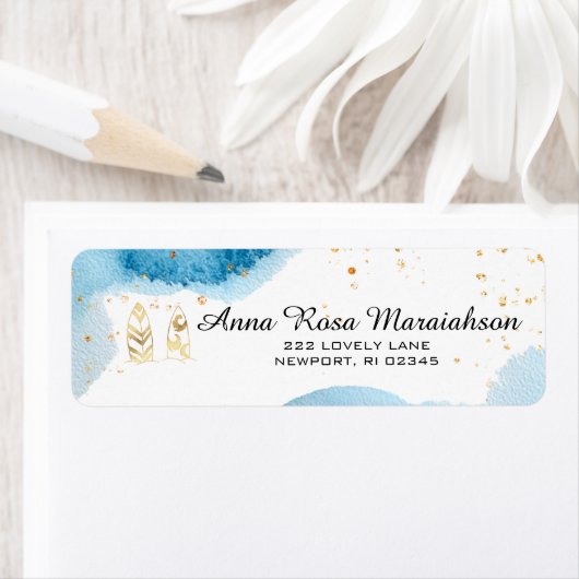 *~*Glitter Beach Nautical Ocean Gold Surf Boards Etiket (Insitu)