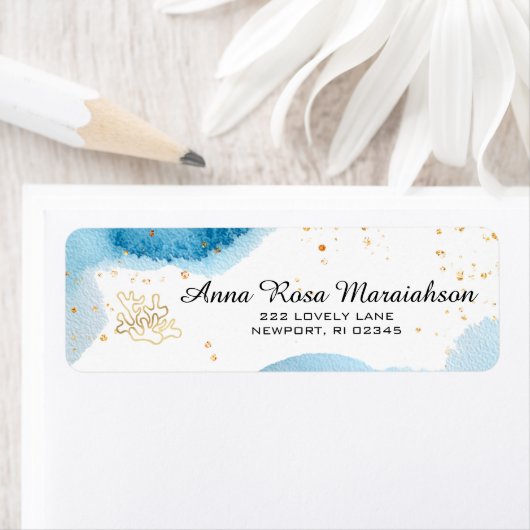 *~*Glitter Beach Ocean Gold Nautical CORAL Etiket (Insitu)