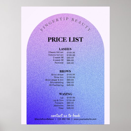 Glitter Beauty Make-up Nagelsalon Menu Prijslijst Poster (Voorkant)