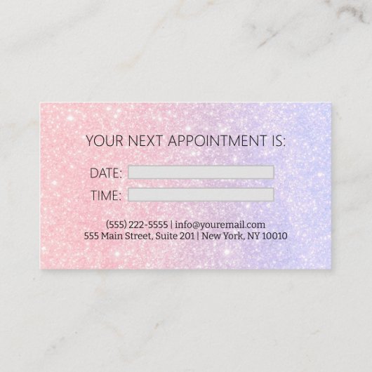 Glitter Beauty Pink Haarstylist Afspraakkaart Visitekaartje (Achterkant)