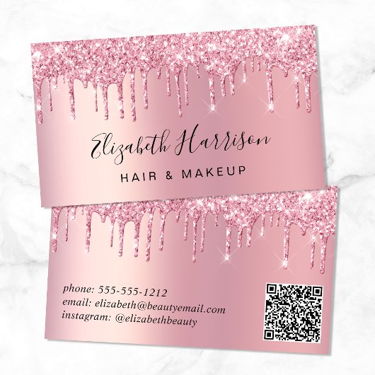 Glitter Beauty QR Code Roze Visitekaartje
