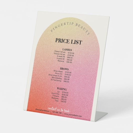 Glitter Beauty Salon Business Menu Prijslijst Reclamebord Met Voetstuk (Voorkant)