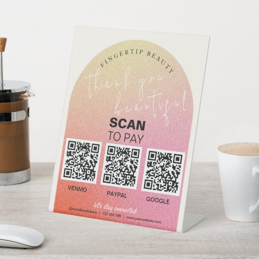 Glitter Beauty Salon QR Code Contactloos betalen Reclamebord Met Voetstuk (Insitu)