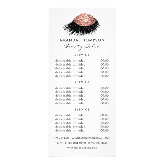 Glitter Beauty Salon Services voor blinden en Roze Reclamekaart (Voorkant)