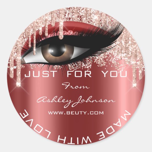 Glitter bedankt Eyelash Roos Burgund gemaakt met l Ronde Sticker (Voorkant)