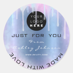 Glitter bedankt Logo Holograaf gemaakt Blauw liefd Ronde Sticker