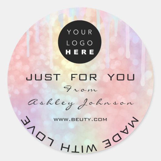 Glitter-bedankt Logo-holograaf unieke roze schijve Ronde Sticker (Voorkant)