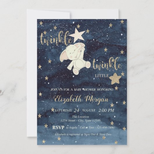 Glitter Beer Blue Twinkle Little Star Baby shower Kaart (Voorkant)