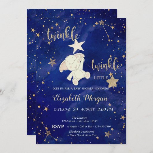 Glitter Beer Twinkle Little Star Baby shower Kaart (Voorkant / Achterkant)
