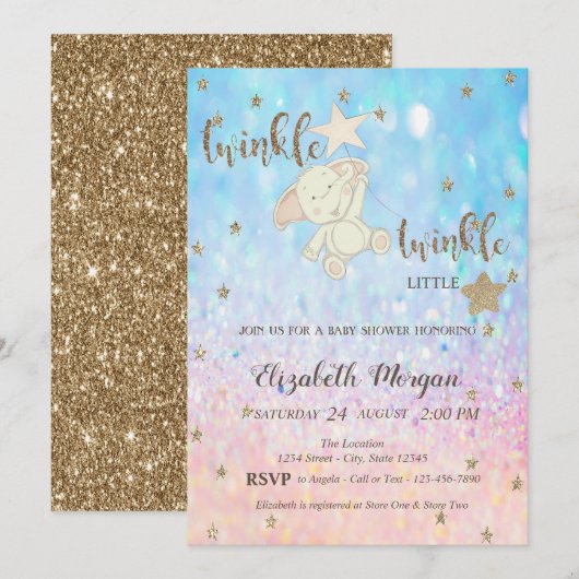 Glitter Beer Twinkle Little Star Bokeh Baby shower Kaart (Voorkant / Achterkant)