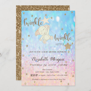 Glitter Beer Twinkle Little Star Bokeh Baby shower Kaart