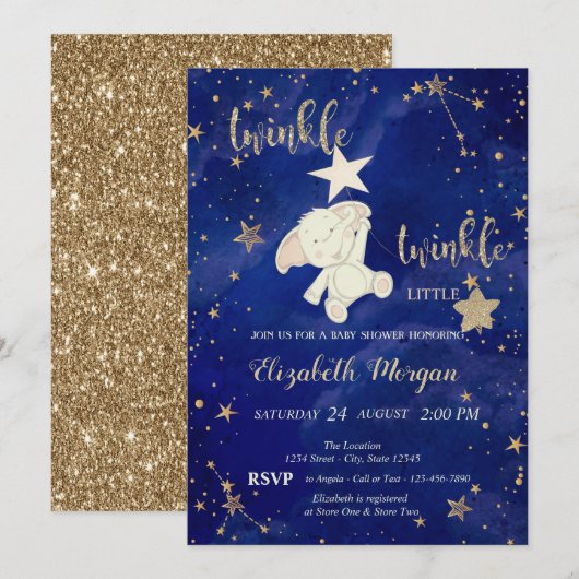 Glitter Beer Twinkle Little Star Gold Baby shower Kaart (Voorkant / Achterkant)