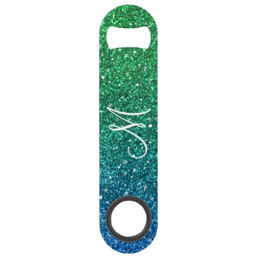 Glitter bekijk Monogram helder Groen blauw Speed Flessenopener (Achterkant)