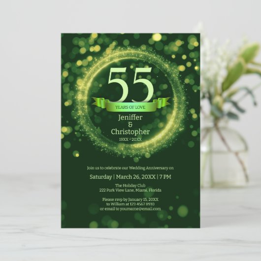 Glitter Bewerken Jaarnaam Bruiloft Jubileum Groen Kaart (Staand voorkant)
