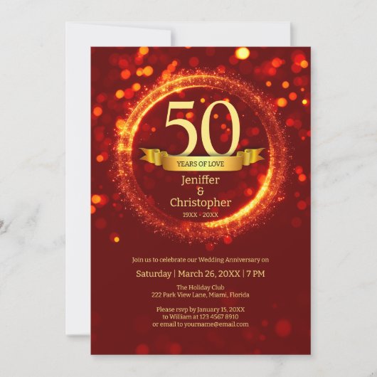 Glitter Bewerken Jaarnaam Bruiloft Jubileum Rood Kaart (Voorkant)