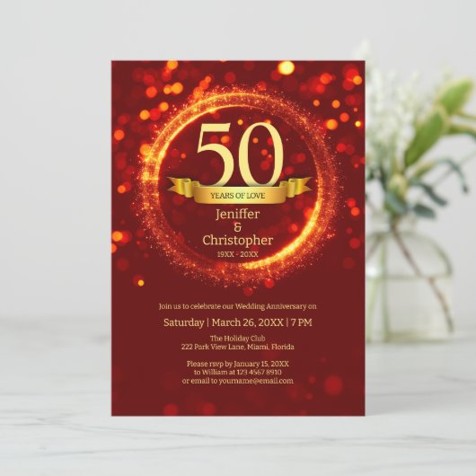 Glitter Bewerken Jaarnaam Bruiloft Jubileum Rood Kaart (Staand voorkant)