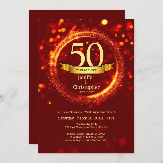 Glitter Bewerken Jaarnaam Bruiloft Jubileum Rood Kaart (Voorkant / Achterkant)
