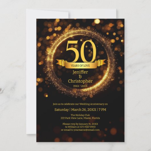 Glitter Bewerken Jaarnaam Bruiloft Jubileum Zwart Kaart (Voorkant)