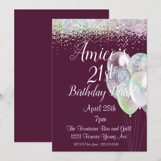 Glitter Birthday, 21ste verjaardag, Kaart (Voorkant / Achterkant)