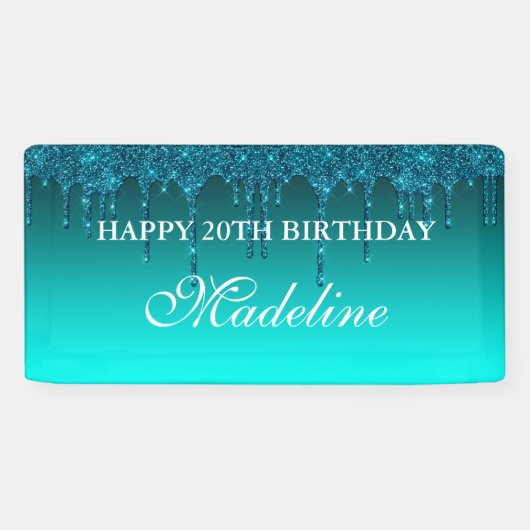 Glitter Birthday-banner op maat voor Blauwgroen dr Spandoek (Horizontaal)