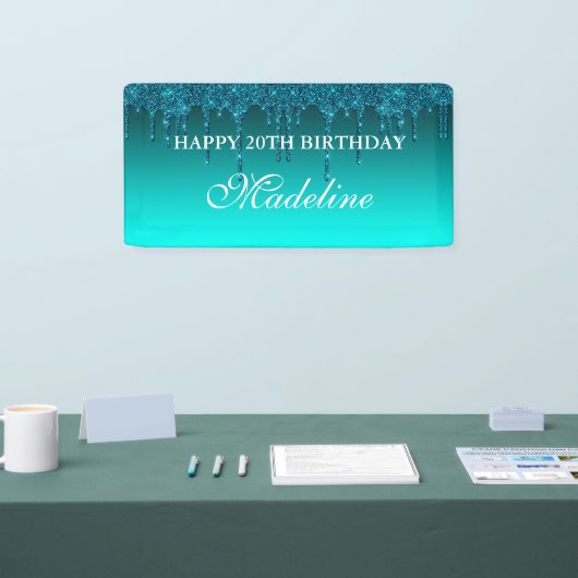 Glitter Birthday-banner op maat voor Blauwgroen dr Spandoek (Beurs)