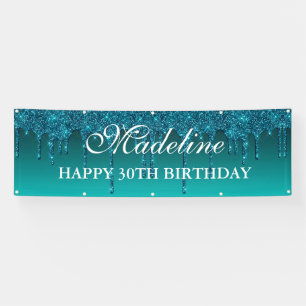 Glitter Birthday-banner op maat voor Blauwgroen dr Spandoek