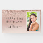 Glitter Birthday Foto Blush Pink Girly Roos Gold Spandoek (Horizontaal)