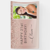Glitter Birthday Foto Blush Pink Girly Roos Gold Spandoek (Verticaal)