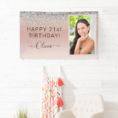 Glitter Birthday Foto roze Silver Girly Roos Gold Spandoek (Insitu)