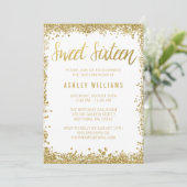Glitter Birthday, liefje 16 Gold White Kaart (Staand voorkant)