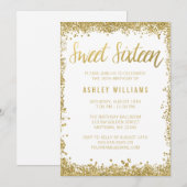 Glitter Birthday, liefje 16 Gold White Kaart (Voorkant / Achterkant)