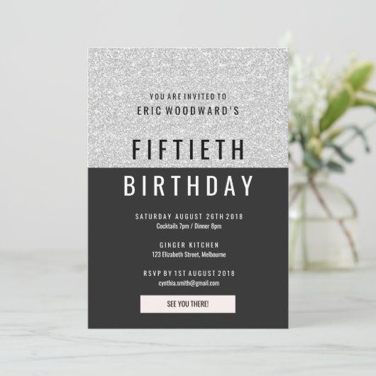 Glitter Birthday Party Invite Kaart (Staand voorkant)