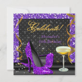 Glitter Birthday Party (Paarse gouden zwarte feest Kaart (Voorkant)
