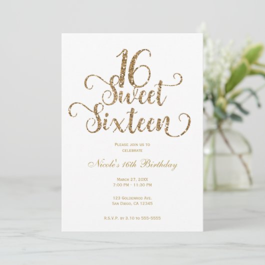 Glitter Birthday Party (Zoete 16 witte en gouden g Kaart (Staand voorkant)