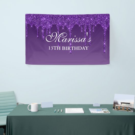 Glitter Birthday, speciaal donker Paars uitstrijke Spandoek (Beurs)